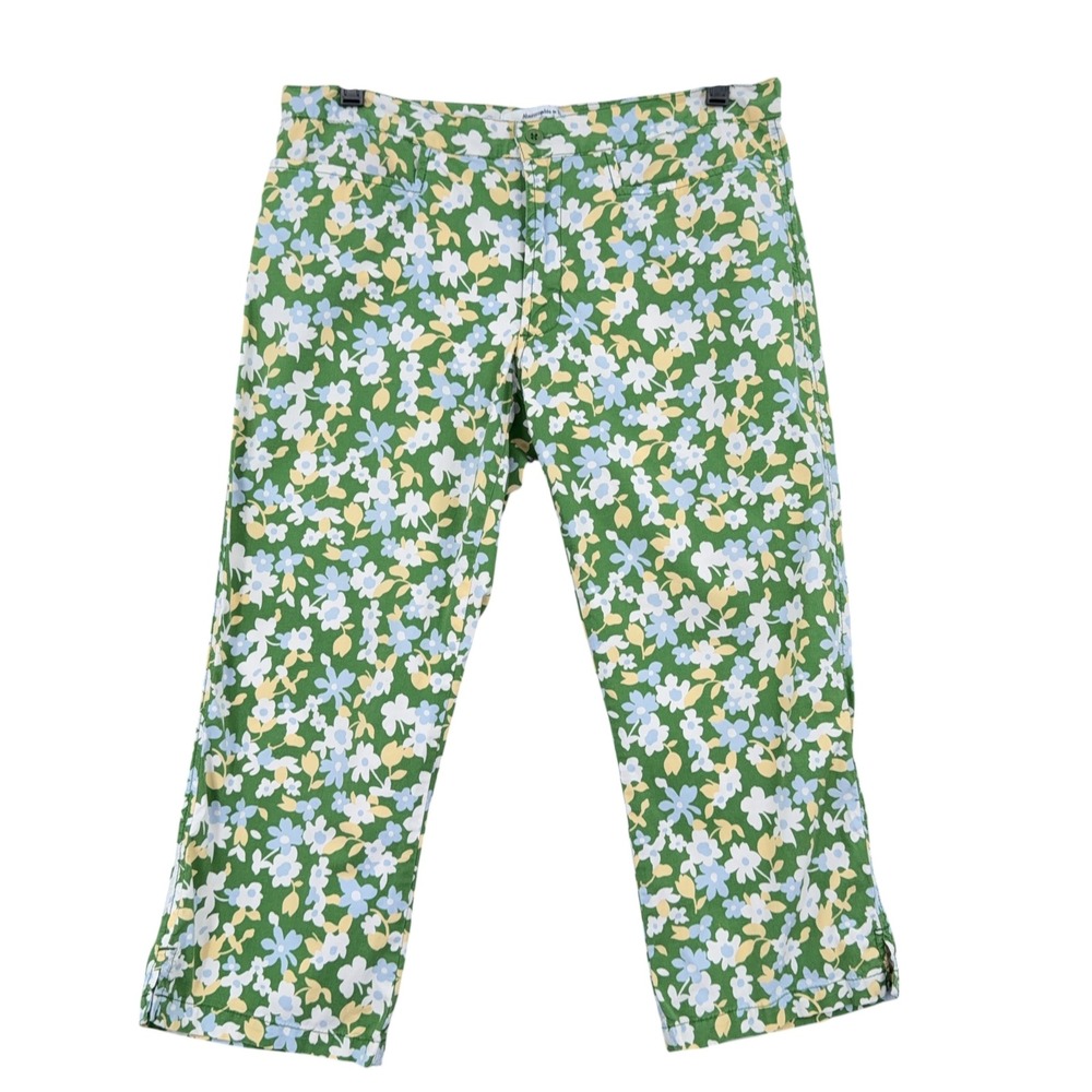 Abercrombie & Fitch Floral Cropped Pants Womens 4 Cotton Spandex Green Multi